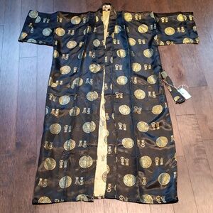 x Black and Gold Chinese Long Robe Coat